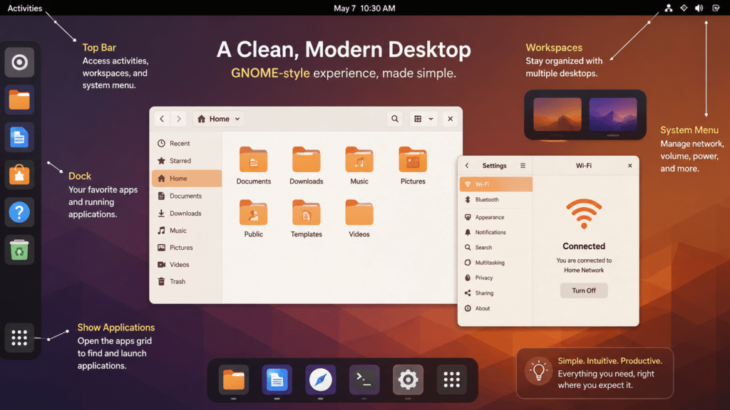 Best Linux Distros 2026: 5 Easy Picks for Every Skill Level 3 Generic Linux distro desktop with GNOME-style taskbar and icons