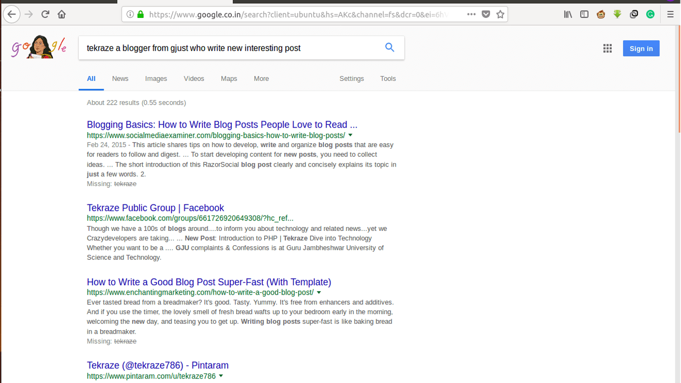Google Search with a long description