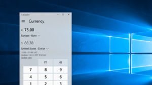 Currency converter in the calculator app Windows 10