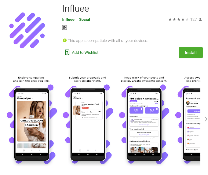 Influenzee on playstore