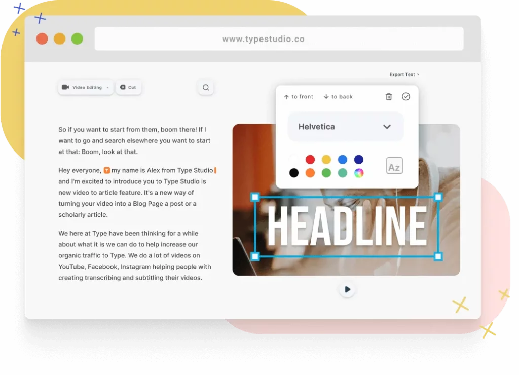Type Studio Editor Showing how to add a headline