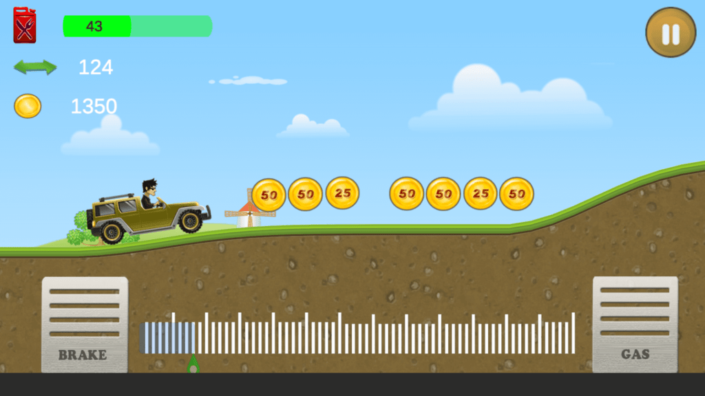 screenshot of hill climb racing mini game