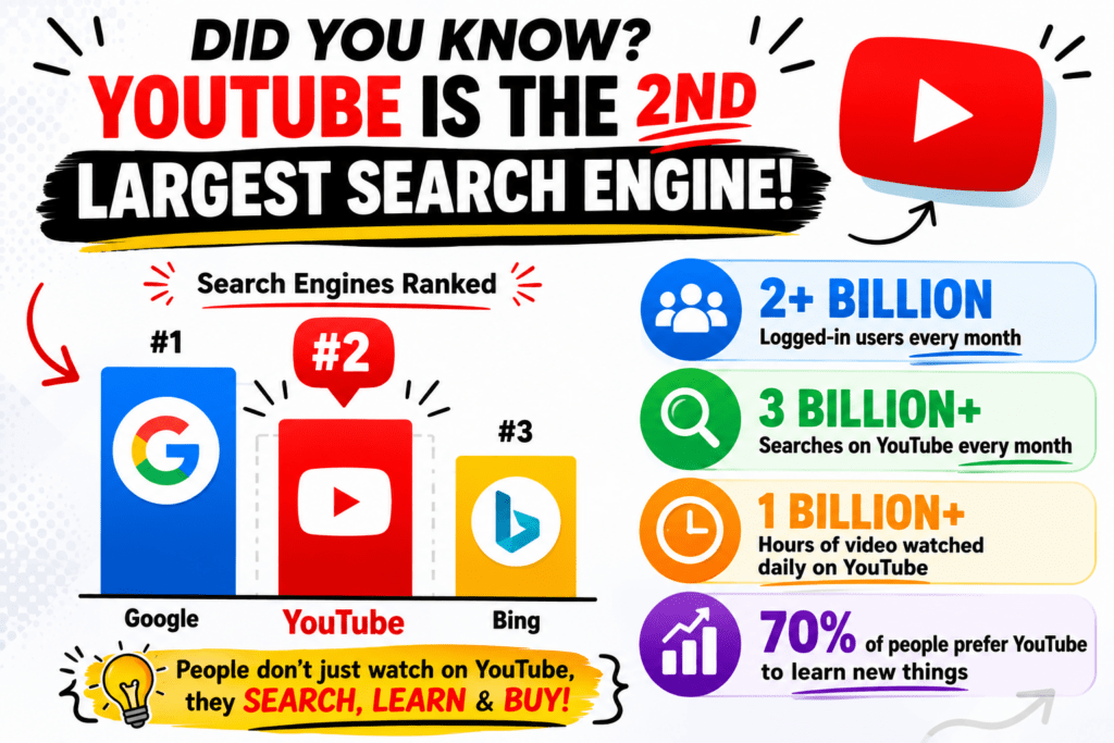 Infographic showing why YouTube marketing for ecommerce reaches over a billion monthly users