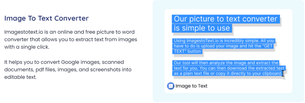 Image to text converter tool screenshot