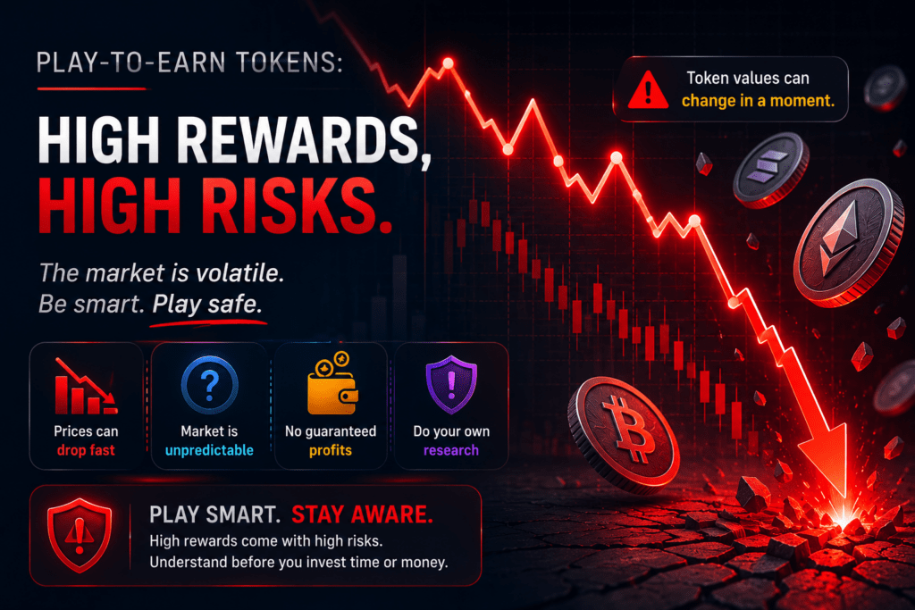 Volatile line chart representing play-to-earn gaming token risk