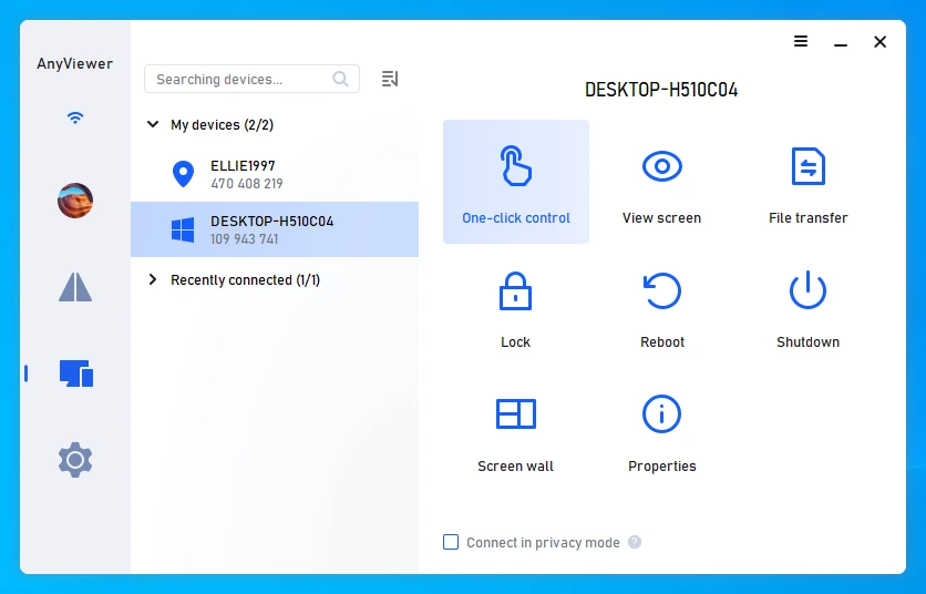 How to Use Remote Desktop on Windows 11 Home 6 AnyViewer Software Remote Desktop Device Selection Screen
