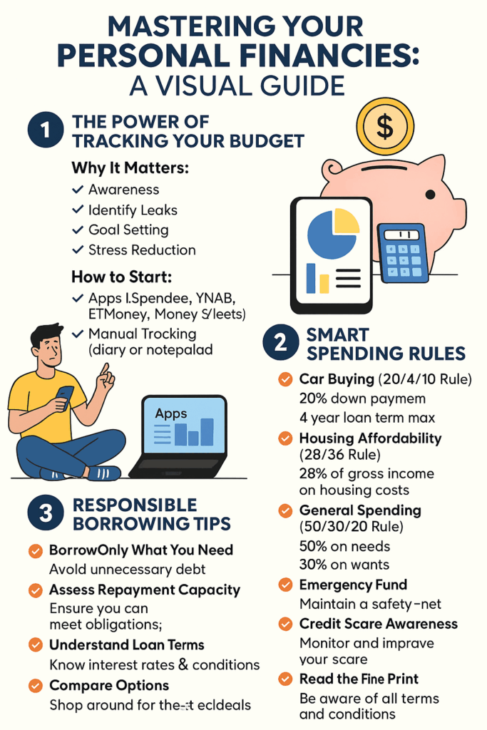 Track Budget, and Buy Smart: Mastering Your Personal Finances 3 Infographic to Learn How To Manage Personal Finances