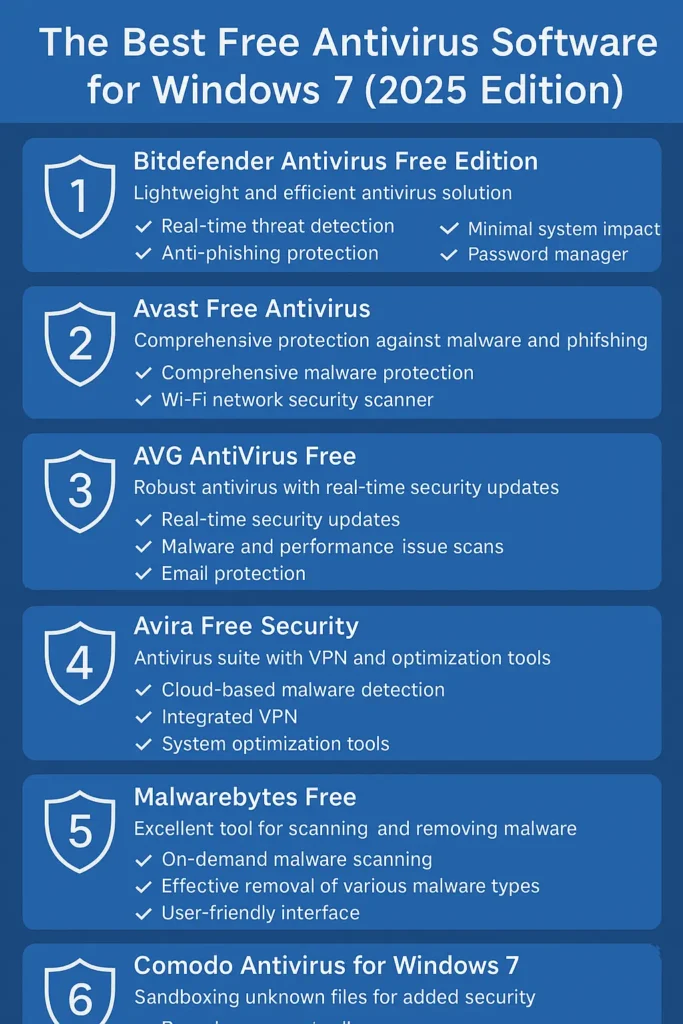 Best Free Antivirus Software for Windows 7, 8, 10, 11 (2025 Edition) 3 Infographic about best free antivirus for Windows 7