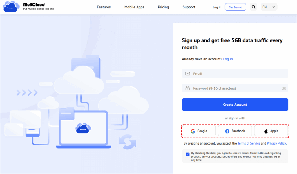 How to Transfer Photos from Google Photos to iCloud via MultCloud 4 MultCloud Software Login Page