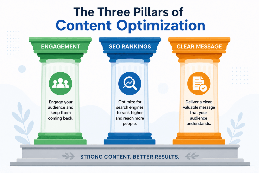 Three benefits of optimizing digital content: reader engagement, SEO rankings, and clear messaging