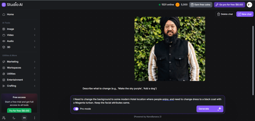 Initial Upload in AI Image Editor Screen with Starting Prompt