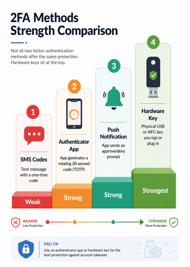 How to Set Up Two Factor Authentication: 5 Easy Steps 3 how to set up two factor authentication methods ranked from SMS codes to hardware security keys by strength