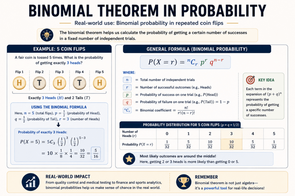 Coin flip probability diagram showing a real-world binomial theorem example