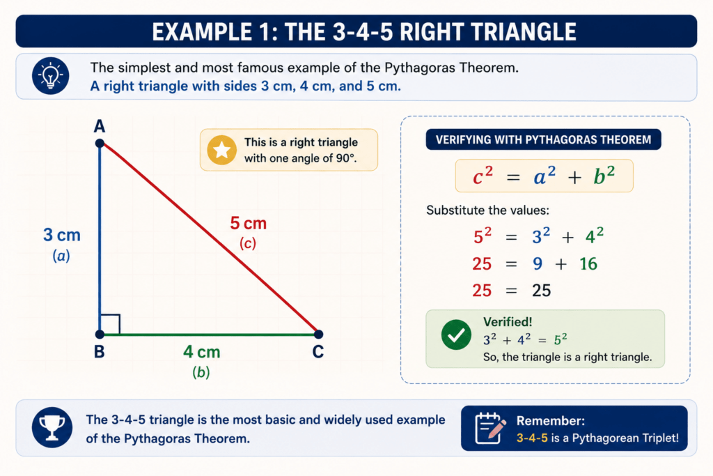 Pythagoras Theorem Examples: 12 Solved Problems (Easy to JEE) 4 3-4-5 right triangle, a classic Pythagoras theorem examples with labeled sides