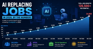 AI replacing jobs chart showing 2026 monthly layoff trend