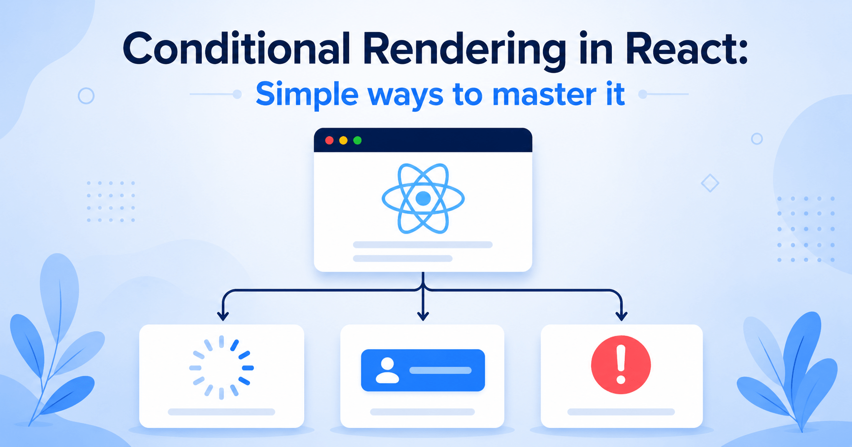 Conditional Rendering in React: Simple ways to master it 1 Illustration explaining conditional rendering in React with branching UI paths