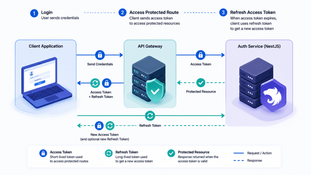 Diagram of NestJS authentication access and refresh token architecture