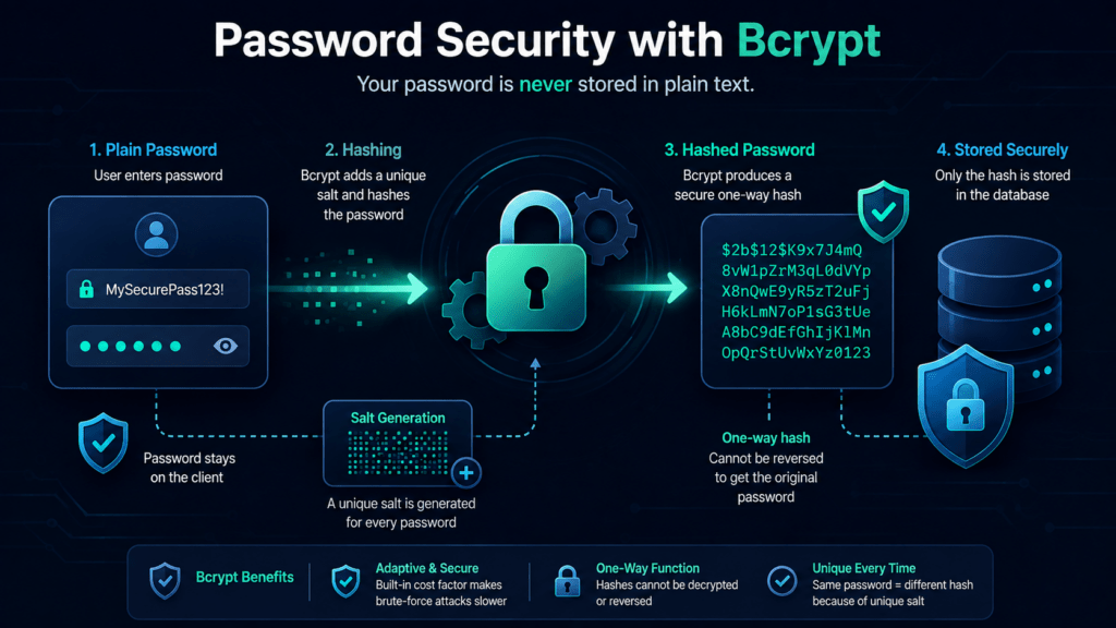 Bcrypt password hashing step used in NestJS authentication