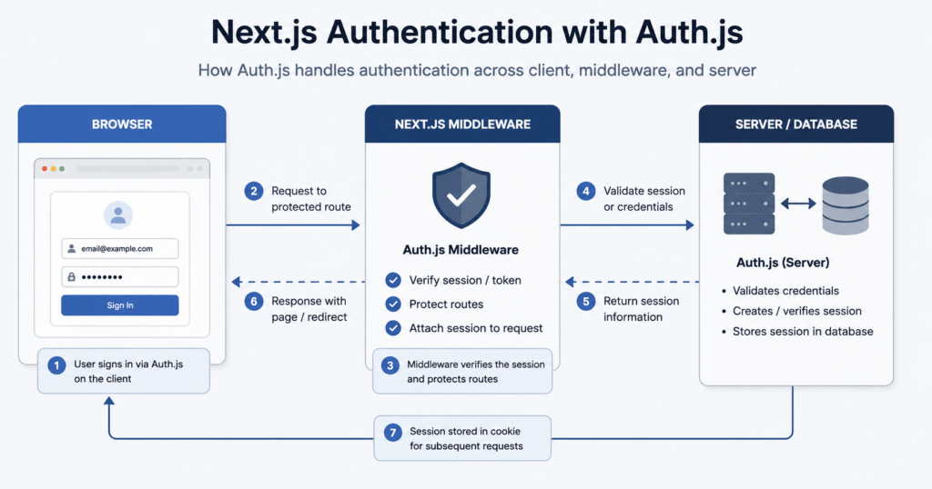 Server Component showing a logged-in dashboard after Next.js authentication
