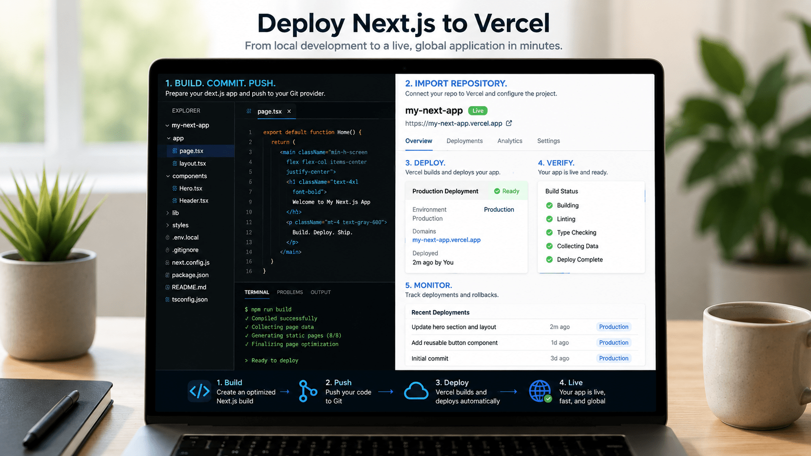Deploy Next.js to Vercel: 4 Easy Steps for a Smooth Launch 1 Screen showing steps to deploy Next.js to Vercel dashboard