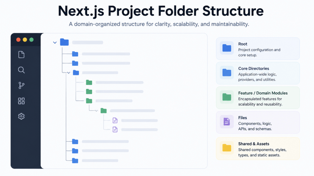 Next.js Project Architecture: 5 Proven Layers, Better Apps 4 Folder tree illustration representing Next.js project architecture organization
