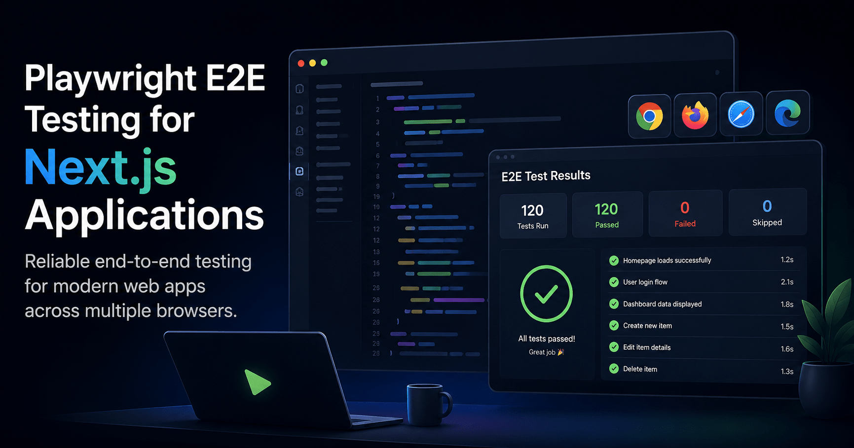 End-to-End (E2E) Automation Testing using Playwright 1 Playwright E2E testing dashboard showing multi-browser test results