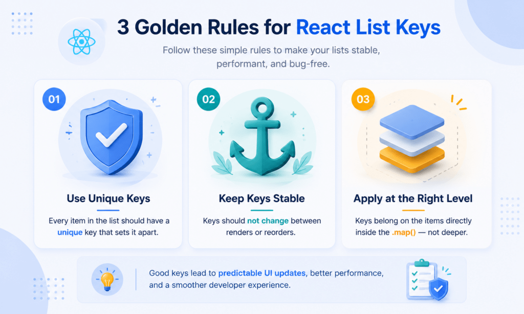 React List Keys: 5 Critical Rules to Avoid UI Bugs 5 React list keys best practice rules for stable and unique identifiers