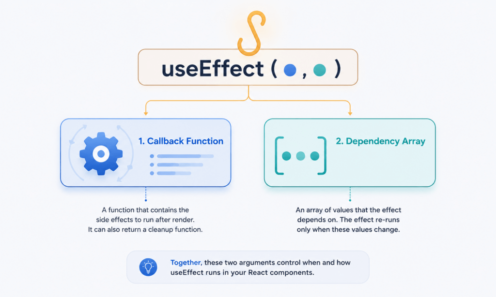 React useEffect: Master 3 Lifecycle Phases 4 React useEffect anatomy showing callback function and dependency array