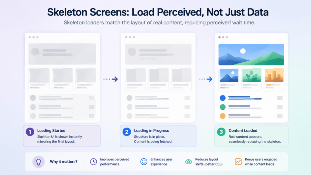Skeleton loader screens illustrating React performance optimization