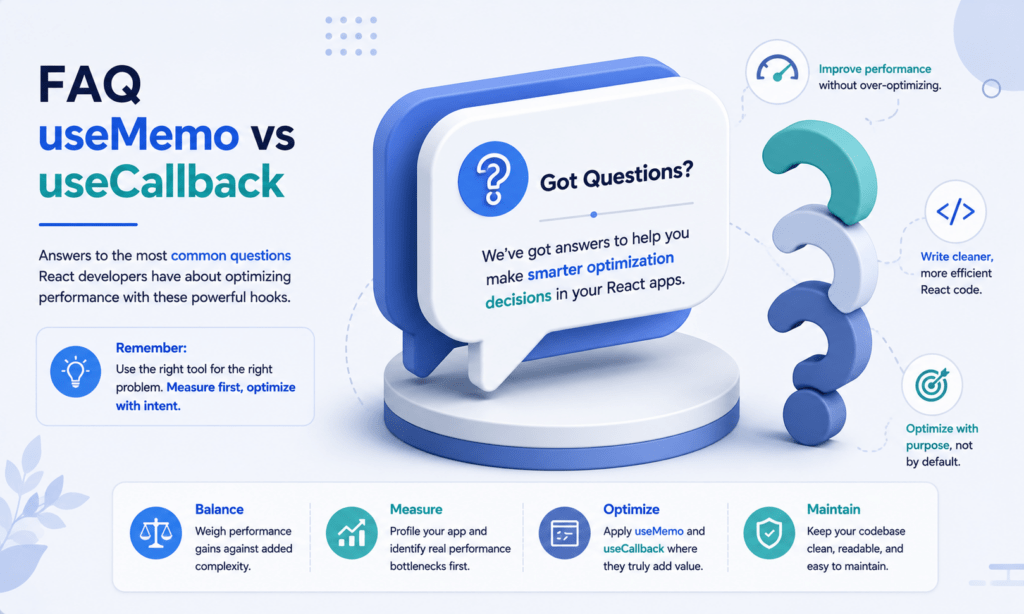 Advanced Hook Optimization with useMemo and useCallback 5 useMemo vs useCallback frequently asked questions for React developers