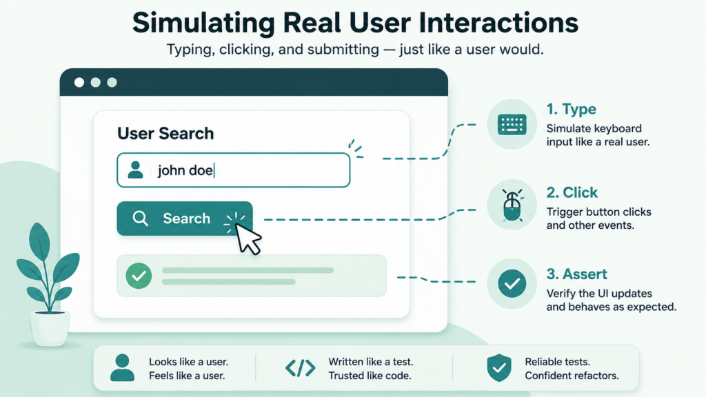 Vitest React Testing Library simulated user typing and clicking