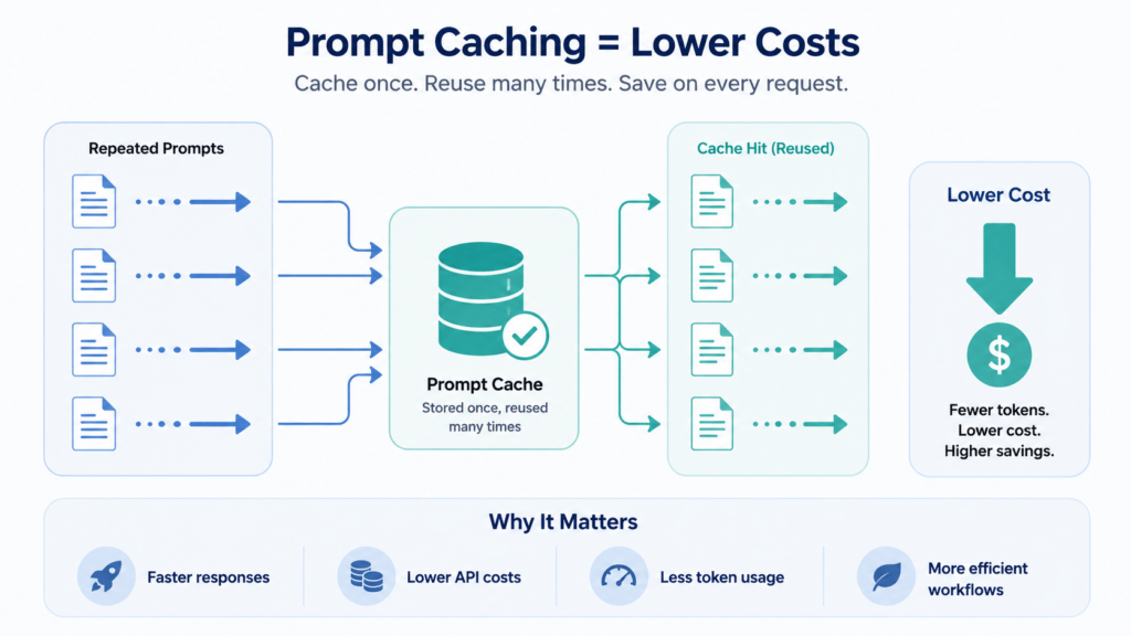 How to Optimize Prompts to Reduce Token Usage and Cut LLM Costs in 2026 4 Diagram of prompt caching reducing repeated token costs