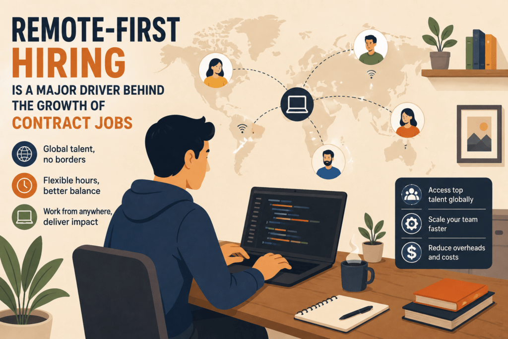 Contract Jobs Worldwide: Why They're Replacing Permanent Roles in 2026 5 Remote developer working on a laptop, representing globally distributed contract jobs