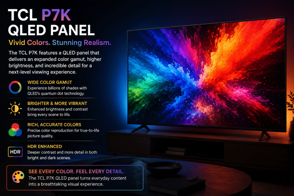 TCL P7K QLED panel displaying vivid wide color gamut HDR content(TCL P6K vs V6C vs P7K)