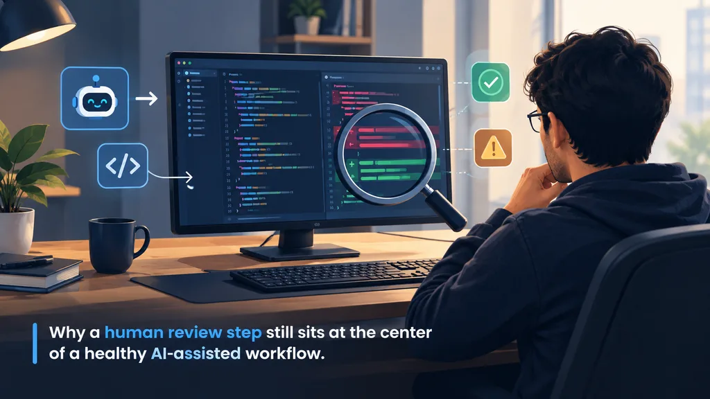 Why Every Company Is Moving Toward AI: How Copilots, Claude, Codex and AI Skills Are Changing Everyday Work 5 AI-native engineer verifying AI-generated code before approval