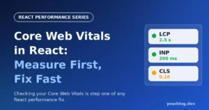 Developer checking core web vitals scores for a React app on a laptop