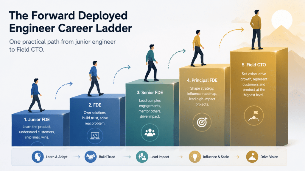 Forward Deployed Engineer career ladder from junior to field CTO