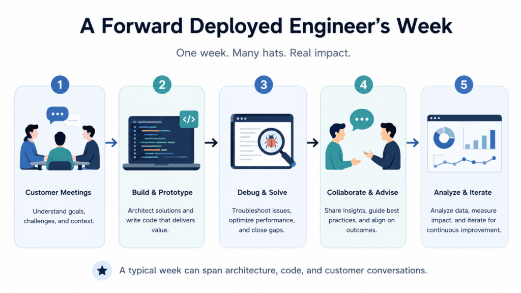 Forward Deployed Engineer weekly workflow from architecture to deployment