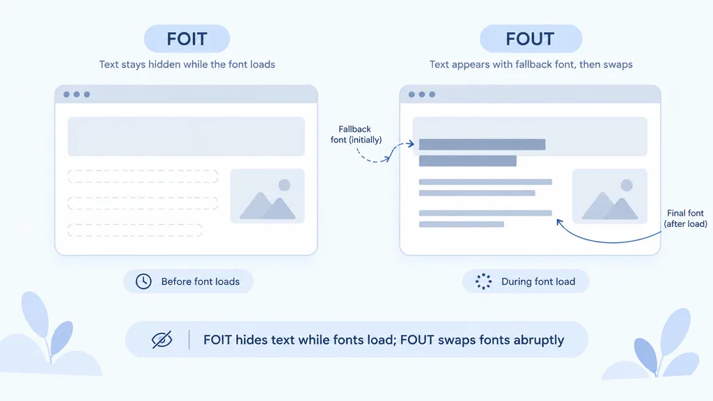 Advanced Image & Font Optimization: Mastering Visual Delivery 5 Comparison of FOIT and FOUT font loading behavior in web browsers