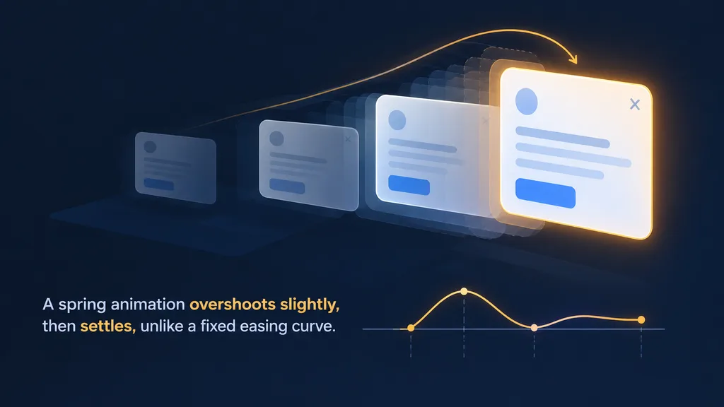 Micro-Interactions & Animation: Making UI Breathe 4 Framer Motion spring animation shown as a modal card scaling up with a soft bounce trail