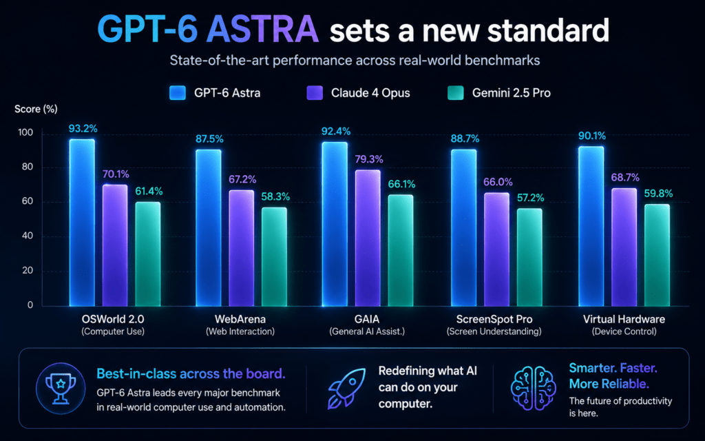 GPT-6 Astra: Everything You Need to Know About OpenAI's New Frontier Model 4 Bar chart style illustration comparing GPT-6 Astra benchmark scores against Claude and Gemini models