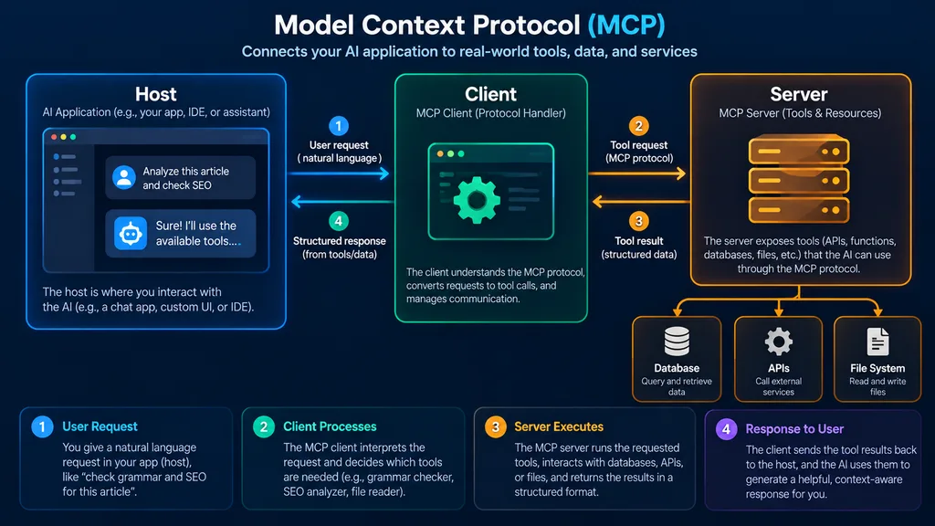 The Full-Stack AI Developer Roadmap: From REST APIs to MCP Servers in 2026 4 model context protocol architecture diagram showing host client server connections for AI developers