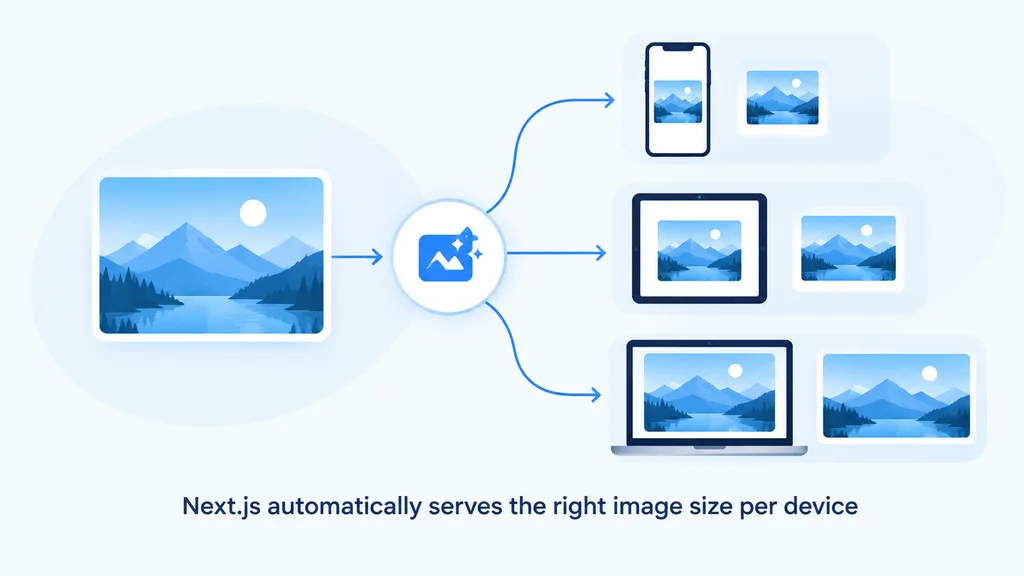 Advanced Image & Font Optimization: Mastering Visual Delivery 3 Diagram of Next.js image optimization serving different image sizes to devices
