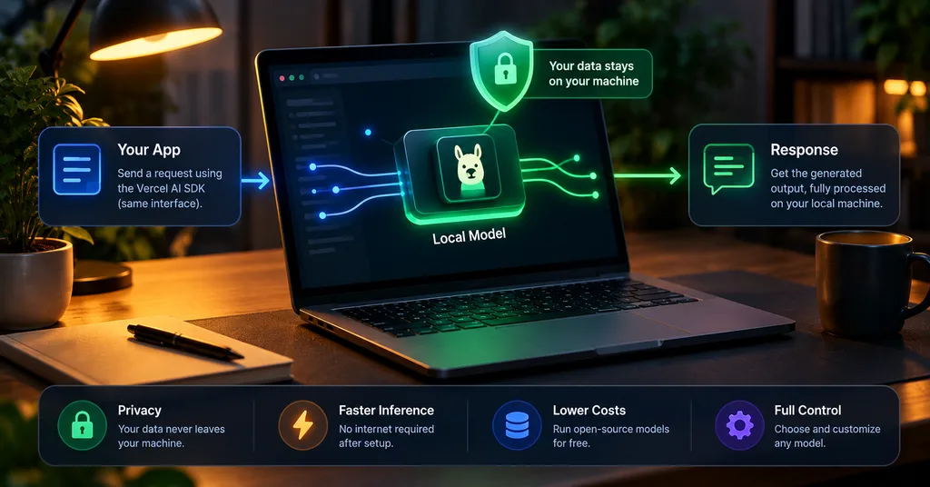 Vercel AI SDK: Run AI Models Free, Cloud or Local (Part 2) 4 Laptop running a local model with the Vercel AI SDK, data staying on device
